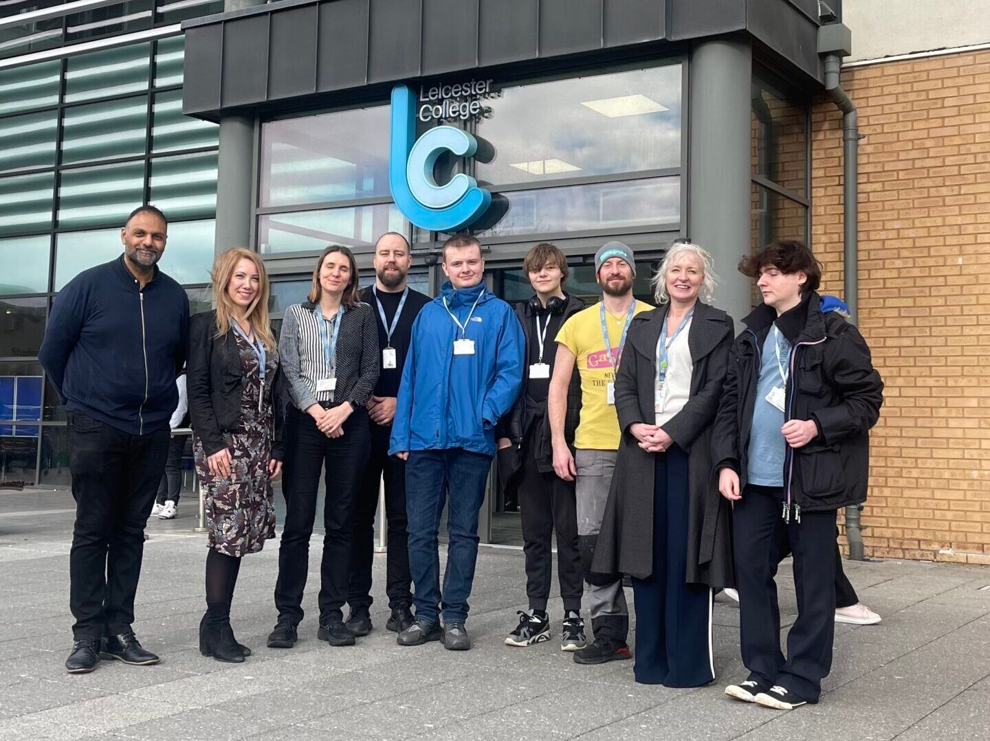 Group of staff and students outside of Abbey Park Campus