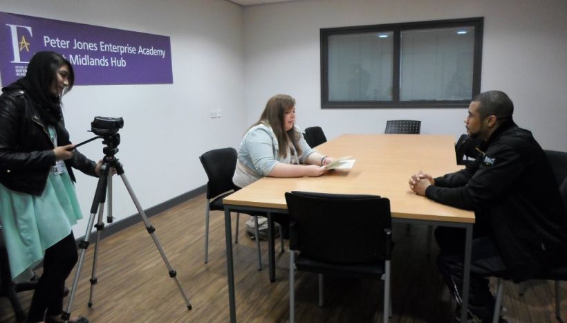 Shelby Calow and Shahanna Sheikh from Leicester College interview boxer Rendall Munroe