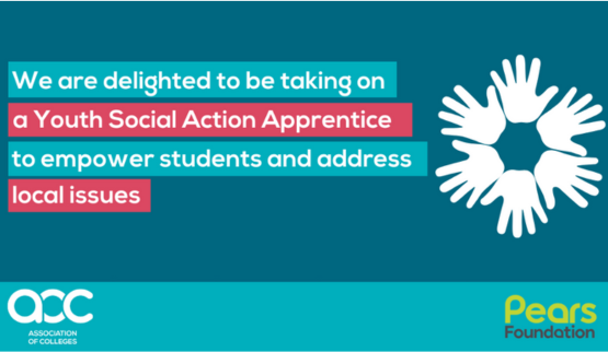 Graphic for youth social action apprentice from AOC and Pears Foundation